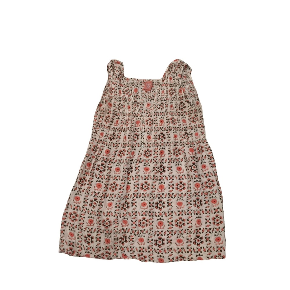 Free People Silk Smocked Floral Geometric Mini Dress Coral Black Sleeveless -S
